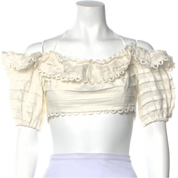 ZIMMERMANN Allia Loop Lace Off-The-Shoulder Short Sleeve Crop Top Zimmermann 1 - Picture 3 of 13